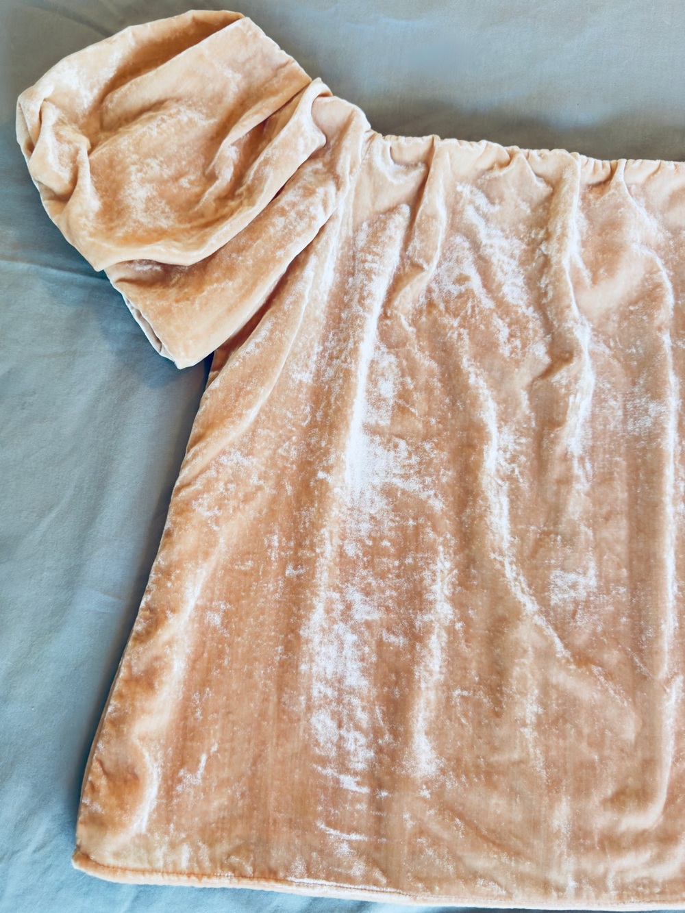 WAYF Blush Pink Velvet Off-Shoulder Puff Sleeve Top Blouse - Picture 4 of 15
